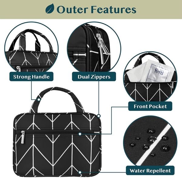 PAVILIA Hanging Toiletry Bag Travel Bag Women Men, Foldable Cosmetic Organizer, Roll up Makeup Bag, Water Resistant Accessories Toiletries, Large Travel Essentials Kit (Black Chevron) - Image 5