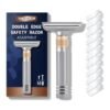 Adjustable Single Blade Razor for Men & Women, Double Edge Safety Razor with 10 Blades, Magnetic Blade Slot for No-Touch Safety Load Blades, Travel Essentials Reusable Metal DE Razor, Matte Silver