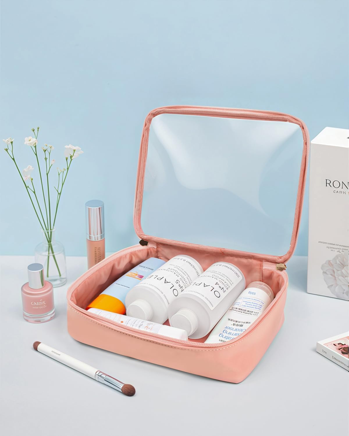 LETGO Clear Makeup Bags Set - TSA Approved Toiletry Bag,Clear Toiletry Bags for Traveling Small Clear Makeup Bag for School Mini Travel Essentials Pink Car Accessories for Women Men (Large+Mini Pink) - Image 6