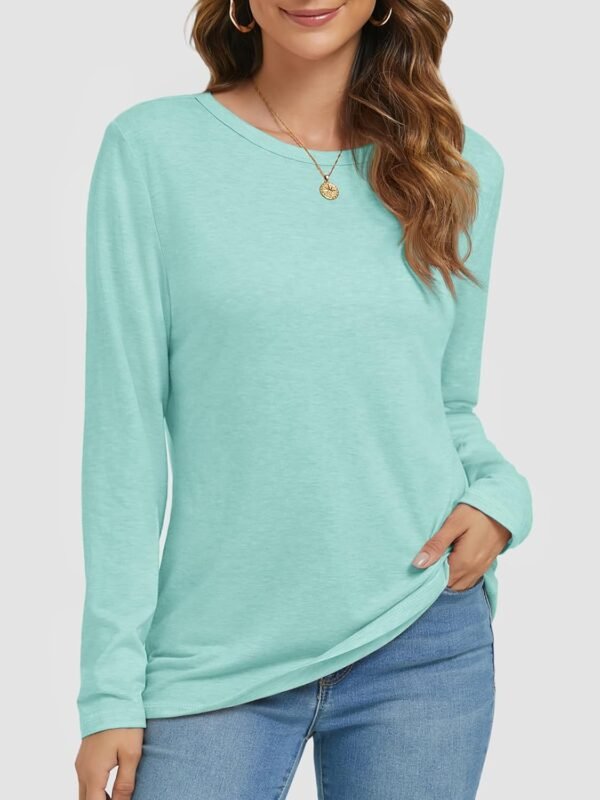 ATHMILE Womens Long Sleeve Round Neck Shirts Basic Tee Casual Top Fall Trendy Tunic Outfits Fitted T Shirts - Image 2