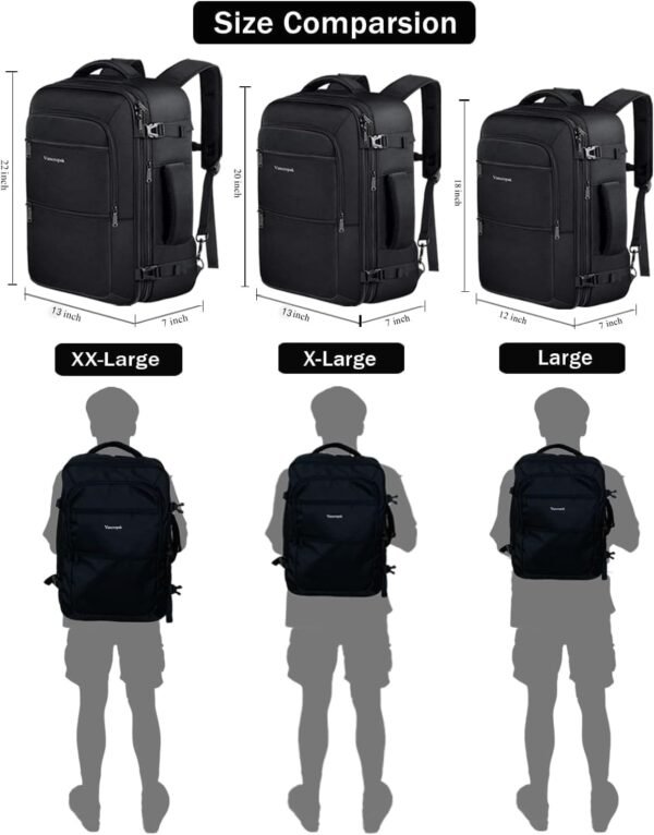 Vancropak Carry On Backpack, 40L Expandable Extra Large Travel Backpack, Flight Approved Water Resistant Luggage Suitcase Daypack, Lightweight Personal Business Weekender Bag for Men & Women, Black - Image 6