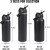 24oz Insulated Stainless Steel Water Bottle, Wide Mouth Double Wall Vacuum, Silicone Straw, Sweat & Leak Proof, BPA Free Insulated Water Flask for Travel, Keep Cold 24h Hot 12h, Black - Image 2