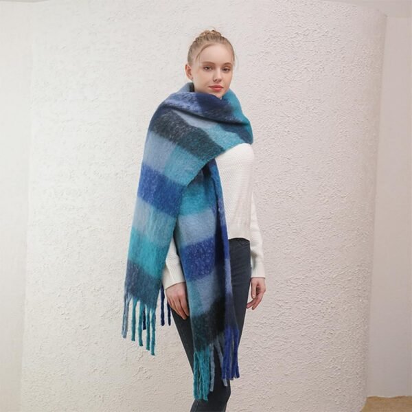 Women Scarf Winter Big Colorful Checked Thick Warm Wrap Scarves Casual Tassel Blanket Scarf Stylish Plaid Design - Image 7