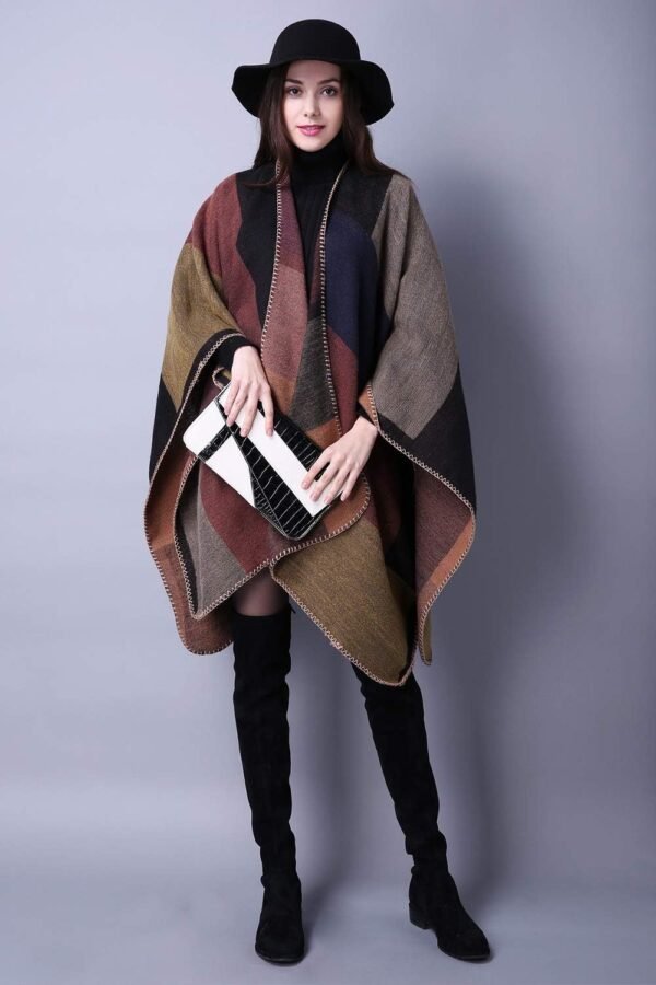 Lncropo Women's Shawls Wraps Winter Open Front Poncho Cape Oversized Cardigan Sweater - Image 3