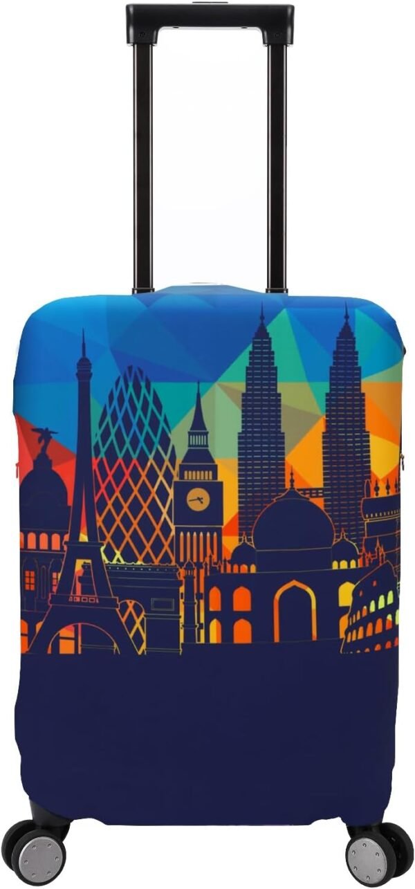 Travel Luggage Cover Protector Washable Suitcase Cover Fits 18-22 Inch Luggage (S,Blue,Landmark)