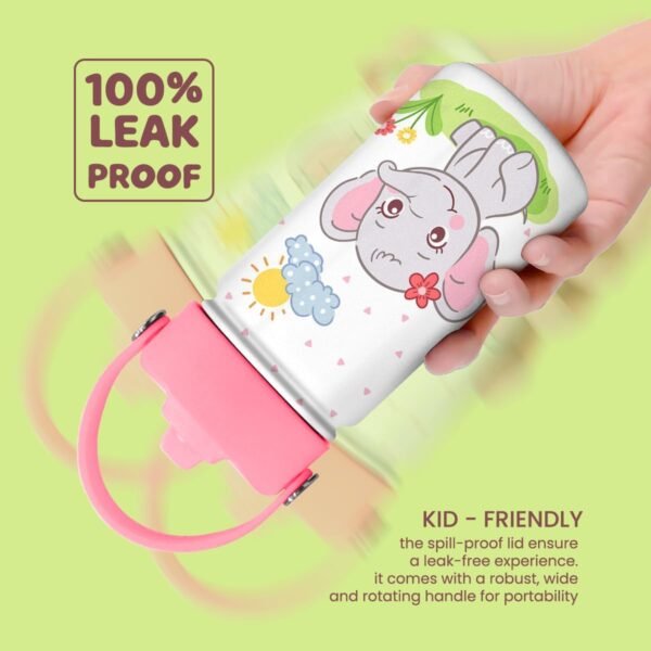 SANDJEST Elephant Water Bottle - Kids Water Bottle with Straw Lid - 12 Oz Insulated Stainless Steel Water Bottles for Toddlers Kid Girl - Travel Cup for School Sports - Image 4