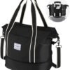 WALNEW Travel Duffel Bag, Weekender Overnight Carry On Bag for Women Men, Foldable Waterproof Gym Luggage with Metal Buckle Detachable Shoulder Strap and Wet Compartment (Black)