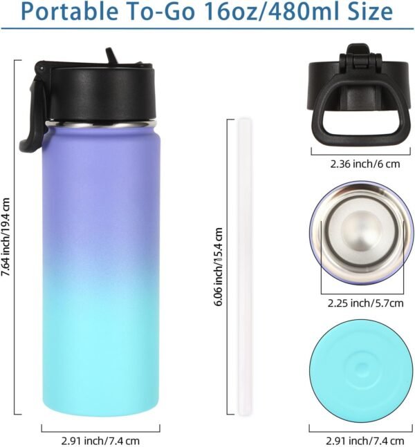 Volhoply 16oz Kids Multic Gradient Color Insulated Stainless Steel Water Bottle with Straw Lid,Double Wall Thermos for School with Handle,Reusable BPA-free Children Travel Flask(Assorted,4 Pack) - Image 3