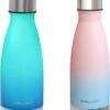 CHILLOUT LIFE Stainless Steel 2 Pack Water Bottle for Kids School: 12 oz Double Wall Insulated Cola Bottle Shape for Cold and Warm Drinks, 2 Set (Cotton Candy - Ocean Blue)