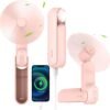 4 IN 1 Portable Handheld Fan,Personal Foldable Cooling Fan, Mini Pocket Fan,Desk Fan,Hand Fan,Flashlight,Power Bank,Table Lamp,Camping Travel Beach Fan, Birthday Gifts for Women Mom(Pink)