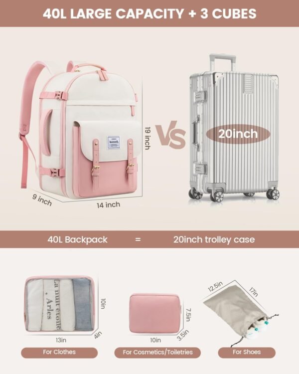 LOVEVOOK Pink Cute Travel Backpack For Teenager Girls, College Student School Backpack Bookbag Essentials, TSA 40L Large Carry On Backpack Flight Approved Personal Item Travel Bag, 17" Laptop Backpack - Image 5