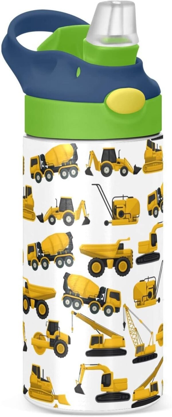 Stainless Steel Water Bottle for kids- 12 Ounce Stainless Steel Vacuum Insulated Water Bottle for Kids children,Double Wall Vacuum Insulated Bottles (Construction Truck Excavator Bulldozer)
