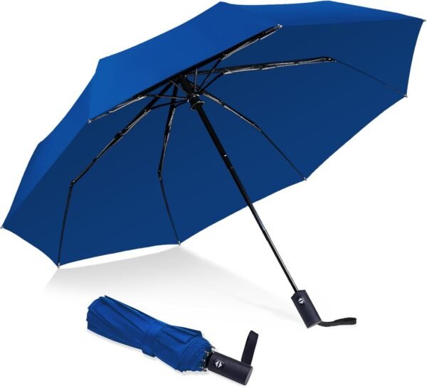 Travel Essentials Umbrella Windproof Compact Collapsible Light, Automatic, Strong and Portable, Wind Resistant, Folding Small Umbrella for Rain
