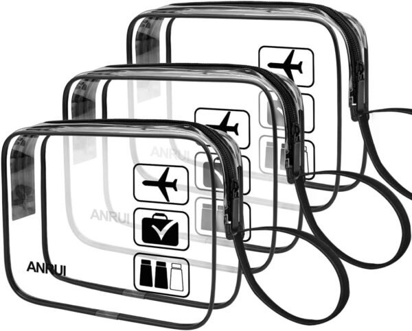 ANRUI TSA Approved Toiletry Bag, 3-PACK Same Size Clear Toiletry Bag with Handle