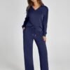 Glamaker Women's 2 Piece Sets Outfits Casual Long Sleeve Sweatsuits Polo Top and Wide Leg Pants Matching Sets - Image 2