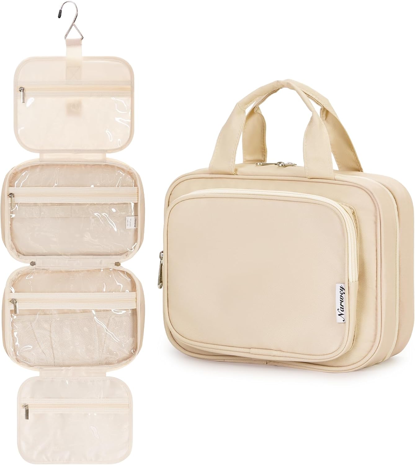 Narwey Hanging Toiletry Bag for Women Travel Makeup Bag Organizer Toiletries Bag for Travel Size Essentials Accessories Cosmetics (Brown (Medium))