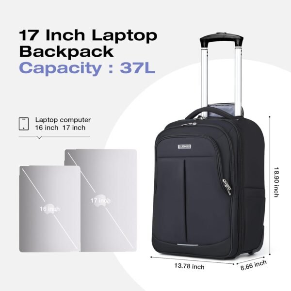 Rolling Backpack for Adults,17 Inch Waterproof Carry on Backpack with Wheels,Wheeled Backpack Carry on Luggage,Trolley Laptop Backpack with Wheels, Black - Image 6