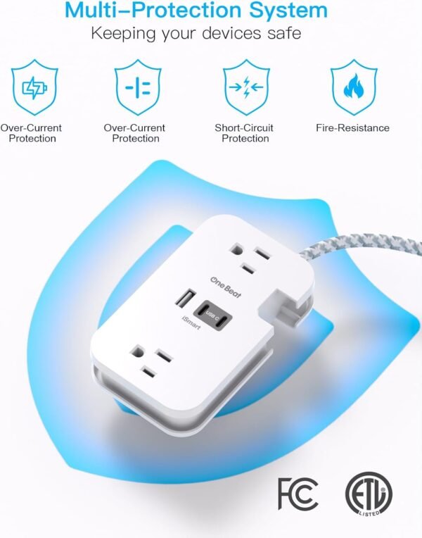 Travel Essentials, Cruise Ship Power Strip with USB Ports, 2 Outlets 3 USB (2 USB C) Wrapped Short Extension Cord 12 inches Desktop Charging Station Power Strip for Travel Hotel Cruise Must Haves - Image 7