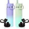 Volhoply 20oz Insulated Stainless Steel Water Bottle With Straw Lid Bulk 2 Pack,Kids Double Wall Vacuum Thermos With Handle,Reusable Outdoor Sports Camping Metal Bottles,Travel Flask Keep Cold(Mix,2)
