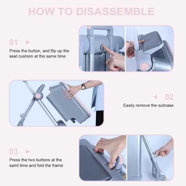 Ride on Suitcase Carry On luggage with Seat for Kids - Detachable Trolley Suitcase with Brake - Rolling Kids Travel Luggage With Kids Seat for Airplane - Rideable Suitcase with TSA Lock - Pink - Image 4