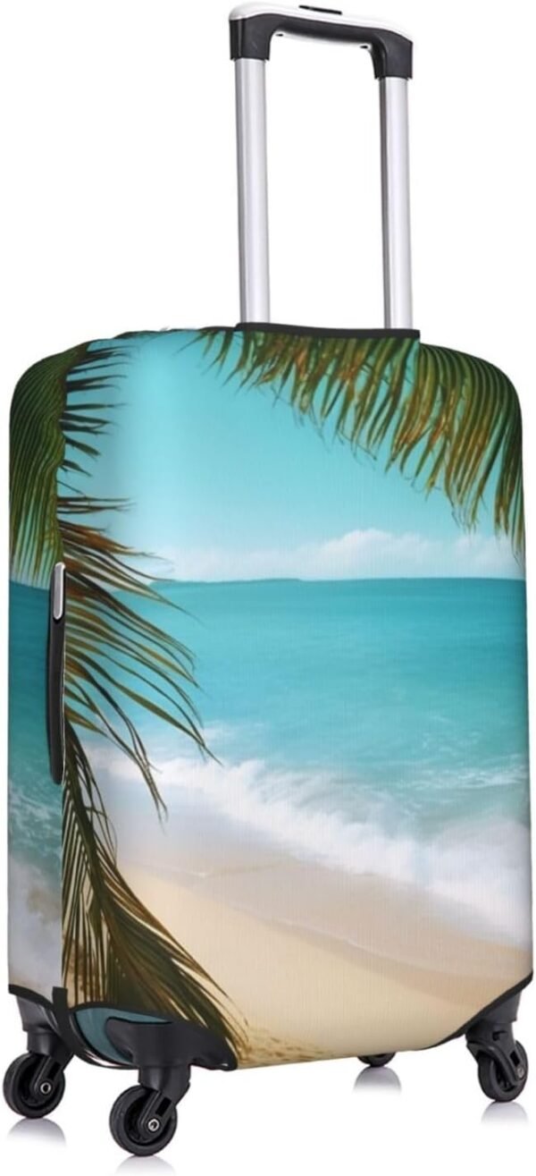 Ocean Sea Beach Palm Leaves Print Luggage Cover Travel Luggage Covers Elastic Washable Suitcase Protector Anti-Scratch Dirt Suitcase Covers Dust-proof Baggage Case Covers Fit 18-32 Inch Luggage - Image 8