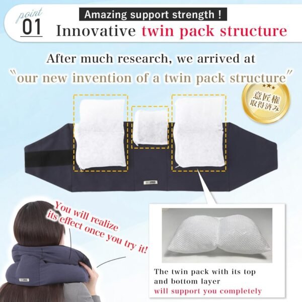 Riverland Travel Pillow Neck Pillow Strong Support Easy to Carry Compact Designed in Japan Useful in Office naps Airplane car Train for Sleeping (Navy) - Image 5
