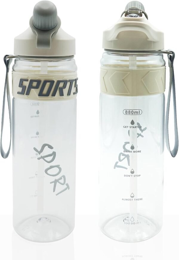 Sports Water Bottle, BPA-Free Plastic Drinking Cup with Straw & Chug Lid, Durable Travel Cup, Portable Gym Water Bottle with Handle, Leakproof Water Bottle for Outdoor, Home and Car (White)
