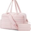 BAGSMART Travel Duffle Bag Gym Bag for Women, 31L Puffer Tote Bag Quilted Laptop Carry on, Weekender Overnight Bag Organizer Duffel Bag for Travel, Pink