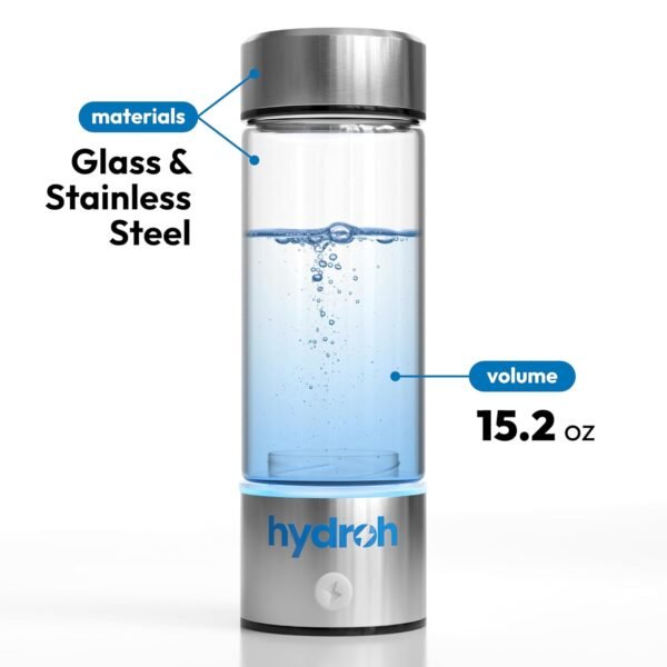 Hydroh Original Hydrogen Water Bottle 15oz, Portable Hydrogen Water Bottle 2024, Advanced Hydrogen Rich Water Maker with SPE/PEM for Home Office Fitness Travel Drinking - Image 2