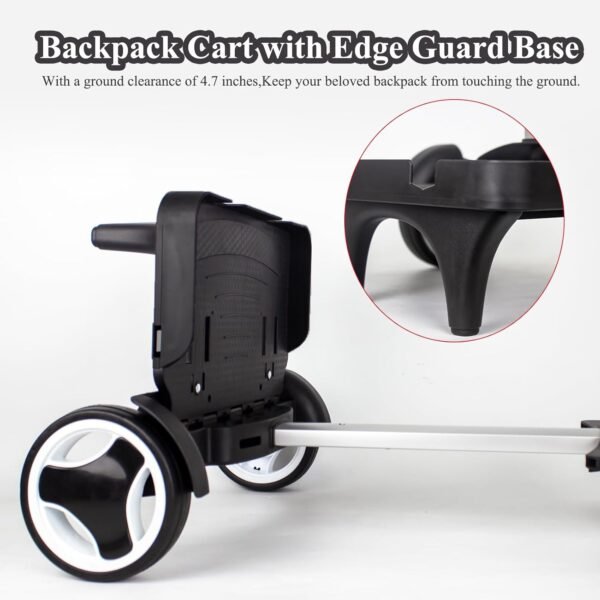 Backpack Trolley Wheeled Cart with Edge Guard Base Noiseless Big Wheels Aluminium Alloy Folding Hand Truck with Luggage Strap for Universal Backpacks Luggage cart for Teenagers,Adults,School,Travel - Image 8