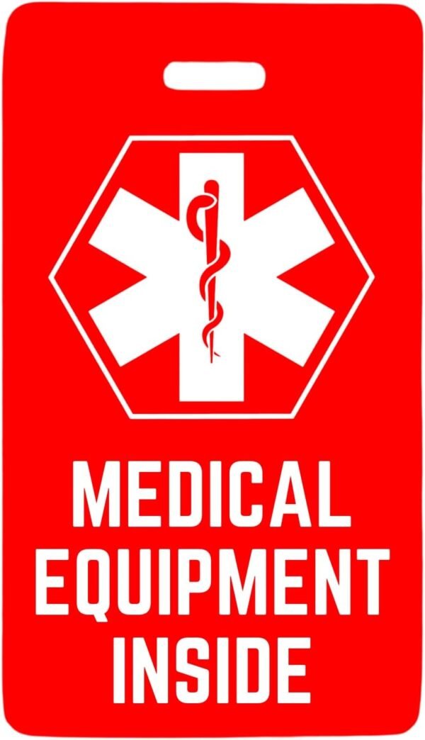 Medical Equipment Luggage Tag for Travel, Suitable for CPAP Equipment, Diabetic Supplies, Respiratory Devices, 1 Luggage Tag (Red and White)
