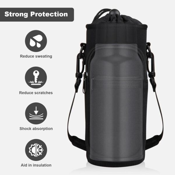 Water Bottle Holder with Strap, Water Bottle Carrier Bag with Phone Pocket, Shoulder Hand Strap Insulated Neoprene 32/40 oz Water Bottle Sleeve for Walking Hiking Camping Gym - Image 4