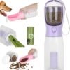 Ultimate Dog Travel Companion: 3-in-1 Water Bottle, Food Container, and Waste Bag Dispenser for Outdoor Adventures (20 Ounce, Vine Purple)