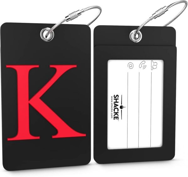 Luggage Tag Initial - Fully Bendable Tag w/Stainless Steel Loop (Black) (Letter K) - Image 2