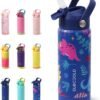 DLOCCOLD 18oz Kids Insulated Water Bottle with Leak Proof Straw Lid, Double Wall Vacuum Stainless Steel Water Bottle with Silicone Boot, Reusable Tumbler for Travel, Boys, Girls