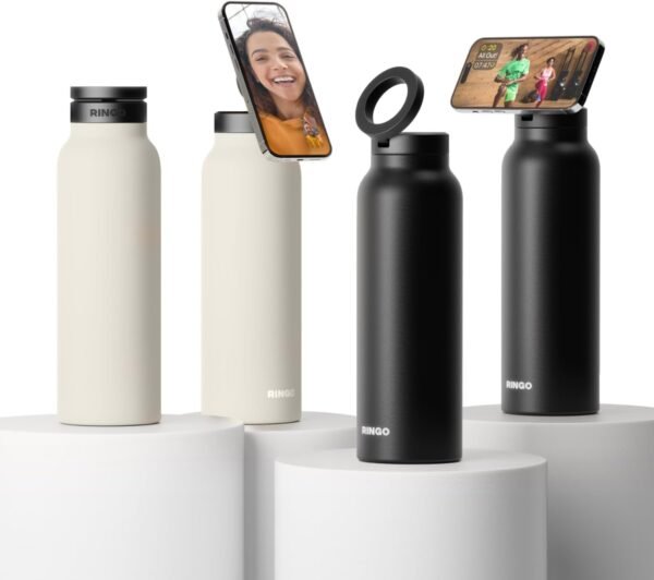 Ringo Insulated Water Bottle - Compatible MagSafe Water Bottle With Phone Holder - Stainless Steel Water Bottle With Magnetic Phone Tripod Mount - Hot 12H, Cold 24H, 360° Rotate - Black 32oz - Image 7