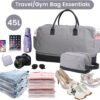 Inspack Duffel Bag with Shoe Compartment for Men/Women, 45L Gym Sports Bags with Trolley Sleeve, 22x14x9 Carry on/Weekender/Travel Tote/Duffle/Overnight Bag（Grey） - Image 7