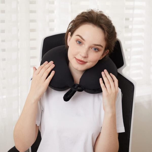 Travel Neck Pillow, Best Memory Foam Airplane Pillow for Head Support Soft Adjustable Pillow for Plane, Car & Home Recliner Use (Black) - Image 4