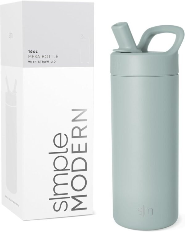 Simple Modern Kids Water Bottle with Straw lid | Insulated Stainless Steel Thermos | Reusable Water Bottles for Girls, School & Sports | Leak Proof & BPA Free | Mesa Collection | 16oz, Sea Glass Sage