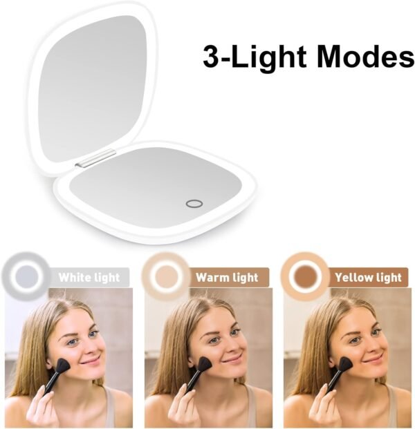 deweisn Compact Mirror, Lighted Travel Makeup Mirror with 1X/10X Magnifying Double Sided Dimmable Portable Pocket for Handbag and Pocket, USB Charging(White) - Image 4