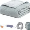 Commollis Travel Blanket Luxury Travel Set -Travel Blanket and Pillow Set - Portable Inflatable Travel Neck Pillow and Premium Soft Airplane Blanket with Built-in Soft Bag,Eye Mask, Earplugs