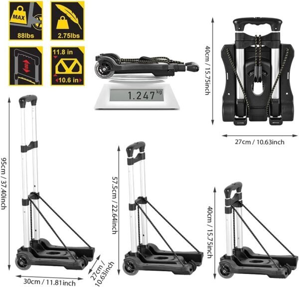 Hivexagon Folding Luggage Cart 88lbs Load Capacity Compact Lightweight and Durable Aluminum Alloy Travel Trolley for Luggage, Personal, Travel, Moving and Office Use - Image 5