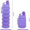 Collapsible Water Bottles Two Pack Travel Sports Portable Sport Water Bottle comes with mountaineering Buckle 500ml silicone Water-proof camping water bottle (Purple and Grey Color) - Image 2