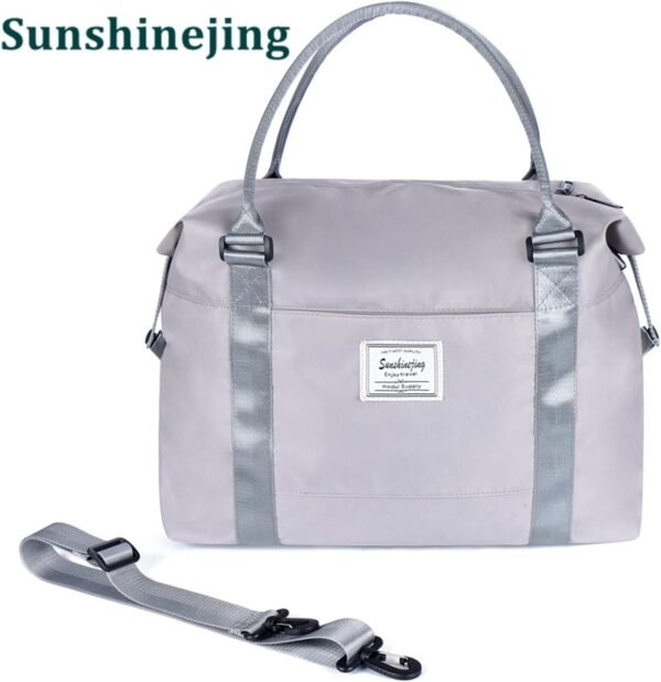 Unisex Large Travel Shoulder Weekender Overnight Bag Handbag Gym Tote Bag with Trolley Sleeve (Silver Grey) - Image 4