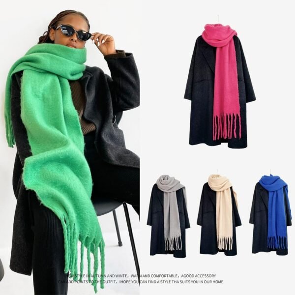 Big Chunky Plaid Scarf Colorful Checked Oversized Thick Scarves Soft Large Cashmere Wool Winter Warm Blanket Women - Image 4