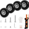 Luggage Wheels Replacement Kit 4PC Diameter 1.6in/40mm Thick 0.7in/17mm PU Wheels with Ball Bearing 3 Size Axles Full Set Repair Tool for Suitcase Trolley Bag Draw-bar Travel Box