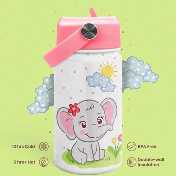 SANDJEST Elephant Water Bottle - Kids Water Bottle with Straw Lid - 12 Oz Insulated Stainless Steel Water Bottles for Toddlers Kid Girl - Travel Cup for School Sports - Image 5