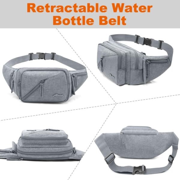 Fanny Pack for Men Women Waist Bag with Water Bottle Holder Waterproof Crossbody Belt Bag with Adjustable Strap for Travel Hiking Running Outdoor Sports (Grey) - Image 5