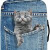 Denim 3D Cute cat Dog Styles Washable Print Luggage Cover Protector Suitcase Cover Carry On Cover with Zipper Fits 18-32 Inch Luggage for Holiday Travel and Great Gift Idea (Cat Grey, S)