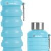 JaneJu Collapsible Water Bottle, 17oz BPA Free Silicone Reusable Portable Lightweight Foldable Water Bottles with Carabiner, Portable Leak Proof Sports Water Bottle (Blue)